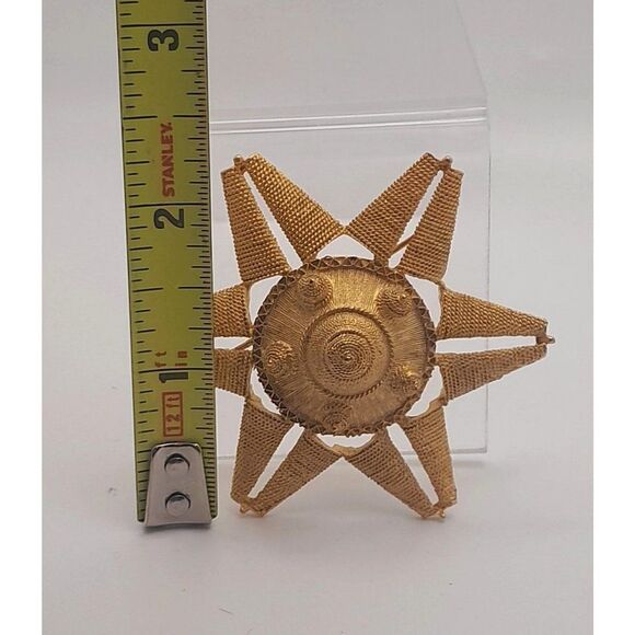 Large Star of Ethiopia Six Pointed Star of David Gold Tone Brooch Byzantine - Picture 4 of 4